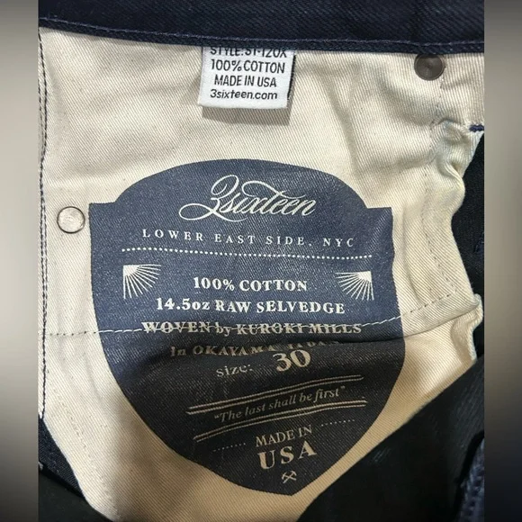 3Sixteen ST-120X Raw Selvedge Denim Jeans Men’s Size 30 - Picture 11 of 14